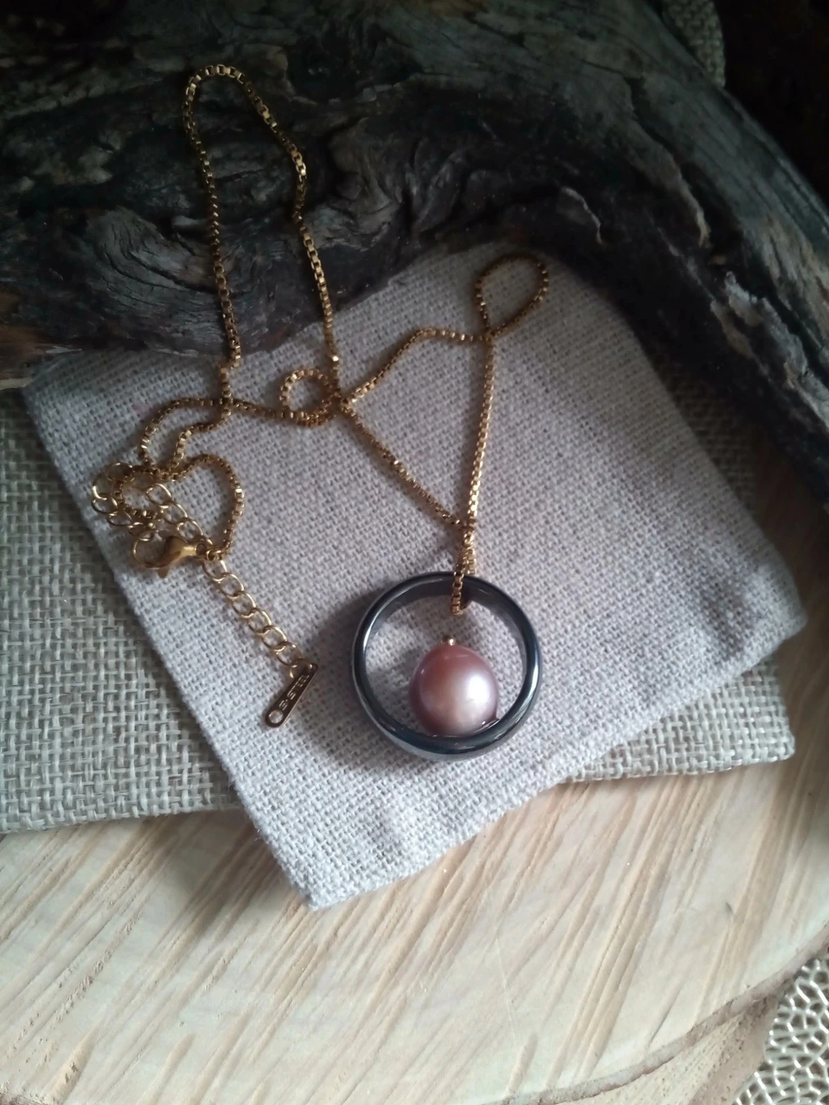 Hematiet ring ketting met natuurlijke zoetwaterparel – photo 2